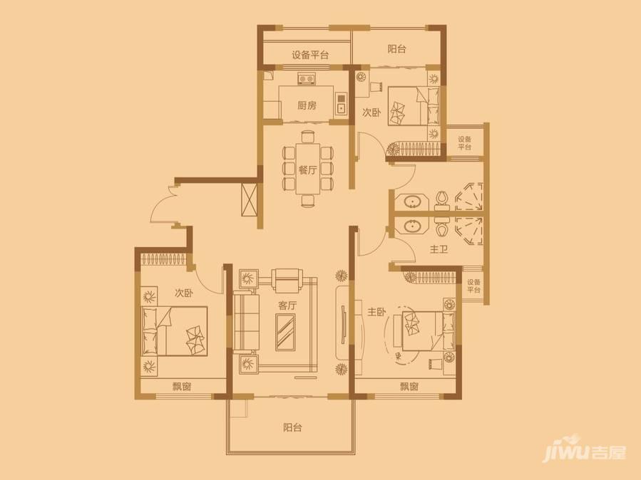 曙光锦城3室2厅2卫121㎡户型图