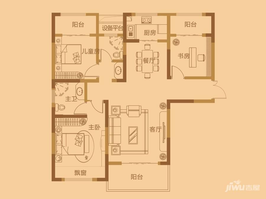 曙光锦城3室2厅2卫120.6㎡户型图