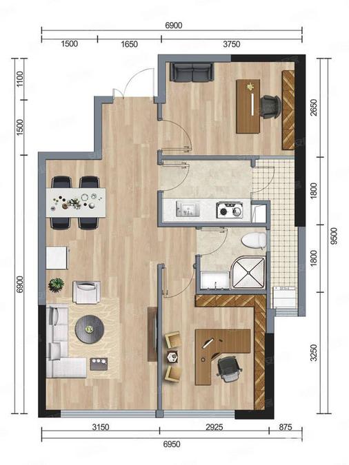 建发第五大道2室1厅1卫78㎡户型图