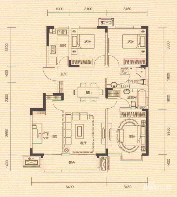 新华联悦澜湾4室2厅2卫123㎡户型图