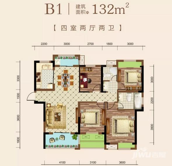 九坤玉沙府4室2厅2卫132㎡户型图