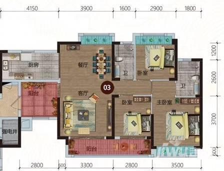 上林一品3室2厅2卫109㎡户型图