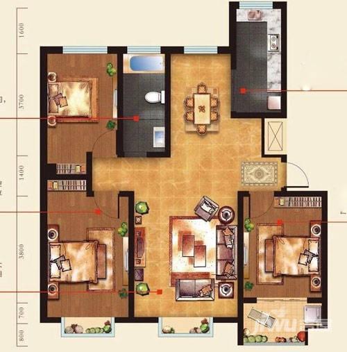 中晨天玺3室2厅1卫108㎡户型图