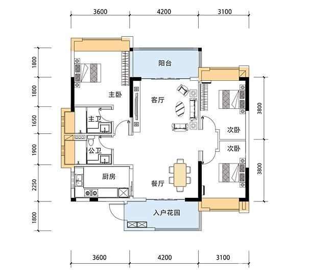 海缙蓝湾3室2厅2卫118㎡户型图