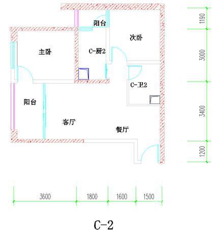 融城春晓2室2厅1卫75.4㎡户型图