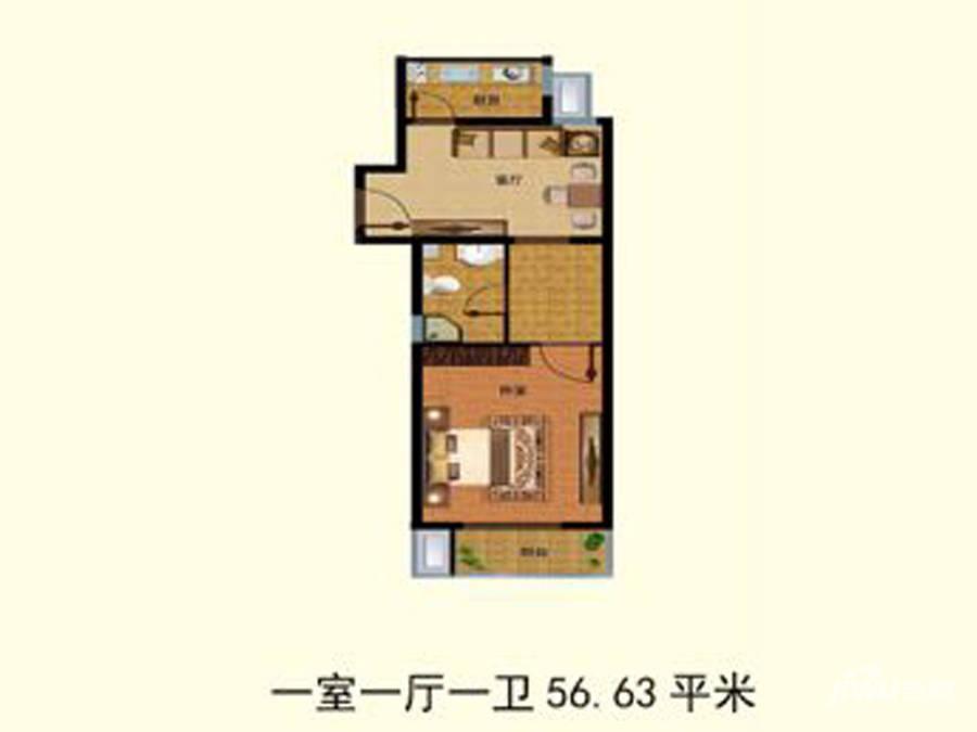 胜利鑫城1室1厅1卫56.6㎡户型图