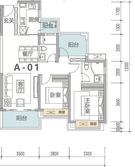 高州钰瀧湾2室2厅2卫96.8㎡户型图