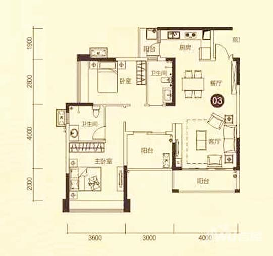 观景豪园3室2厅2卫103㎡户型图