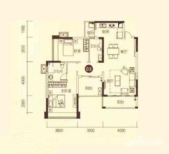 观景豪园3室2厅2卫100㎡户型图